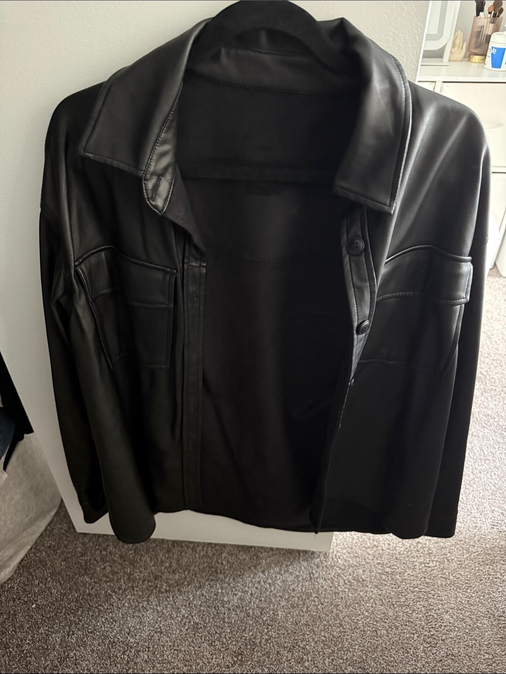 Black Faux Leather Button-Front Jacket - Women